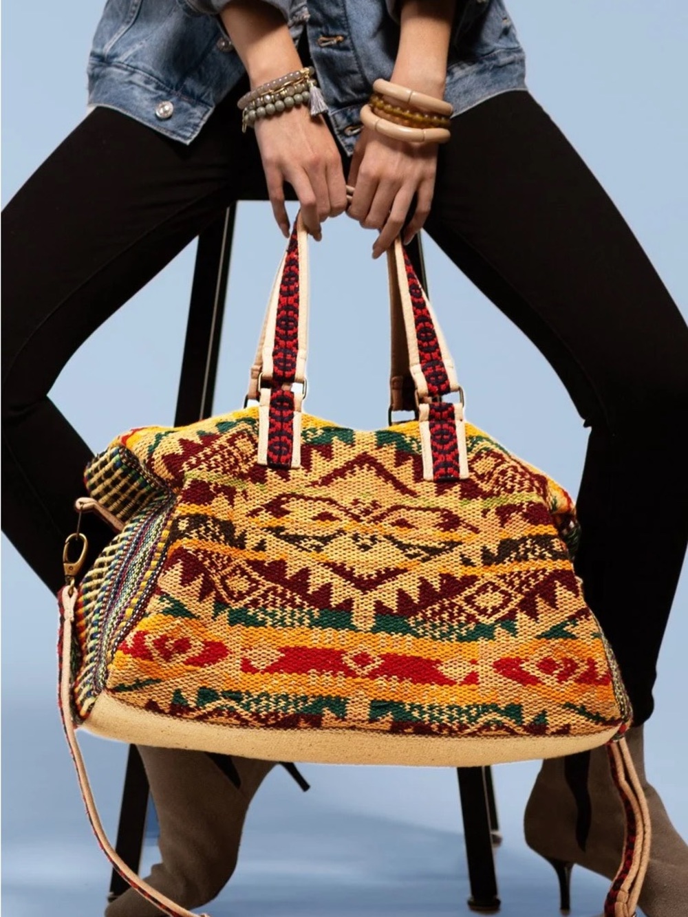 Ruggine Boho Woven Tote Bag in Yellow & Red